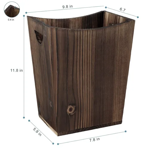 Vista 6 de ETELI Cesta de basura de madera pequeña para oficina, papelera rectangular decorativa con 2 asas para baño, dormitorio, cocina, hotel (marrón)