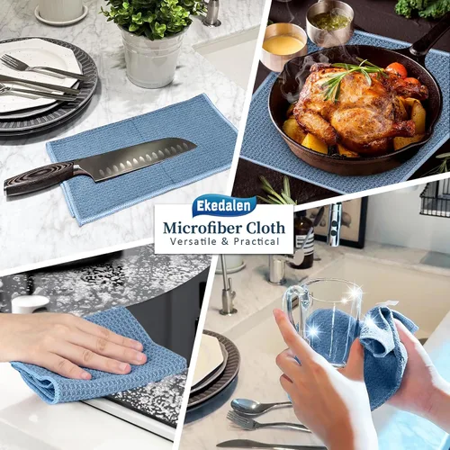Vista 8 de Ekedalen Paño de limpieza de microfibra tejido de gofre para quitar el polvo, toalla absorbente de secado rápido, trapos de polvo para la cocina