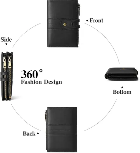 Vista 4 de GAEKEAO - Cartera pequeña para mujer de cuero con bloqueo RFID, cartera de tres cuerpos, tarjetero para tarjetas de crédito, tarjetero con ventana