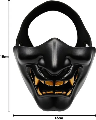Vista 4 de Disfraz de Halloween Cosplay BB Gun Evil Demon Monster Kabuki Samurai Hannya Oni Half Cover Airsoft y máscara de utilería