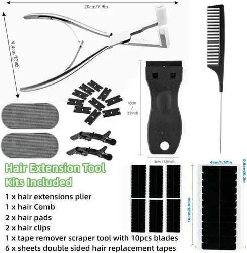 Vista 2 de Kit de herramientas de extensión de cabello con cinta adhesiva, superficie plana profesional, extensiones de cabello con cinta de acero inoxidable