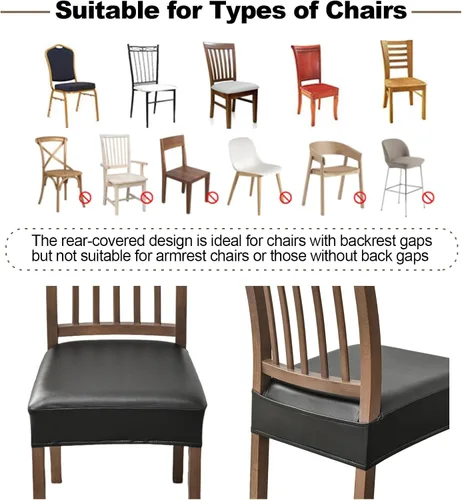 Vista 7 de FUANGUI Fundas para Silla de Comedor, Juego de 2, de PU de Cuero Elástico Resistente al Agua, Fundas Deslizables para Asiento de Silla Suave