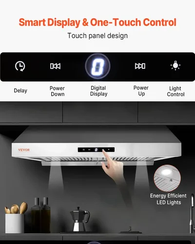 Vista 5 de VEVOR Campana extractora para debajo del gabinete, filtro permanente de acero inoxidable con motores duales, ventilación de estufa de cocina de 30
