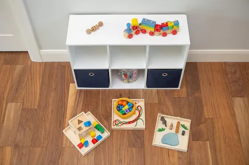 Vista 7 de Bandeja de madera/bandejas de madera Cajas cuadradas con asas - Sin terminar y pequeñas Para materiales Montessori, manualidades para pintar