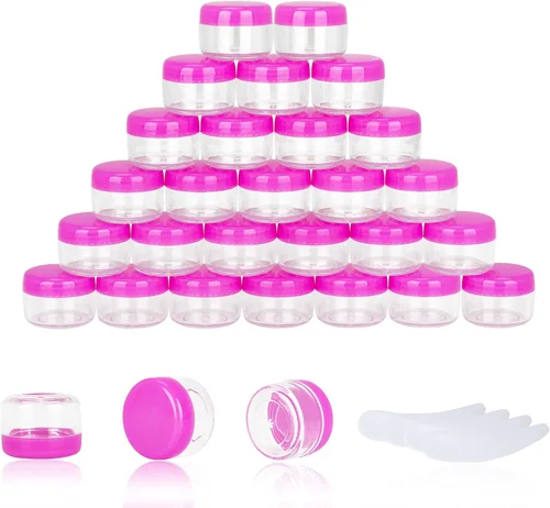Vista 30 de 50 unidades de 5 gramos de envases de muestra, tarros vacíos de 5 ml con tapas, pequeños envases cosméticos, tarros de muestra mini con 4 cucharas