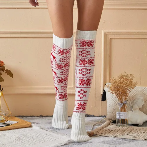 Vista 2 de Pcavin Calcetines altos hasta el muslo para mujer, calcetines de punto trenzado por encima de la rodilla, calentadores de piernas largos y cálidos