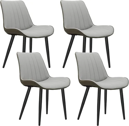 Vista 8 de Juego de 4 sillas de comedor tapizadas de piel sintética, modernas sillas de cocina y comedor con cómodos cojines y patas de metal negro, diseño
