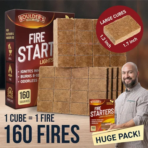 Vista 2 de Cubos iniciadores de fuego, 160 piezas - Paquete al por mayor - Inicio rápido de parrilla BBQ con carbón - Inodoros e impermeables - Cuadrados