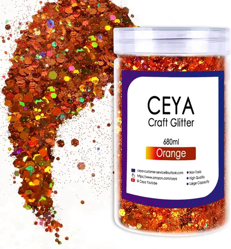 Vista 41 de Ceya Brillantina gruesa holográfica, 1 libra/16 onzas, oro diamante a granel, purpurina mixta gruesa y fina embotellada con lentejuelas metálicas