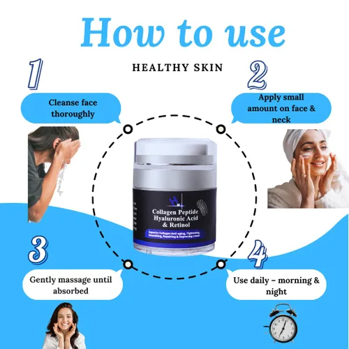 Vista 5 de HM - Crema de péptido de colágeno con ácido hialurónico, retinol y vitamina E Hidratante facial antiarrugas e hidratante Reafirma y suaviza
