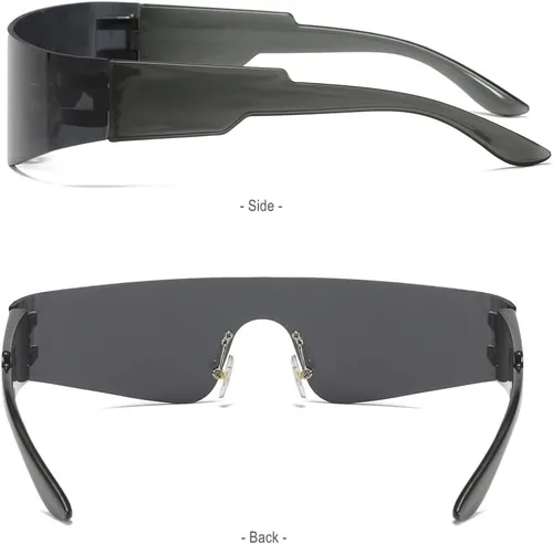 Vista 4 de BAWUYI Y2K - Lentes de sol envolventes futuristas para hombres y mujeres, visera cibernética, deportivos, monobloque, accesorios de los años 2000