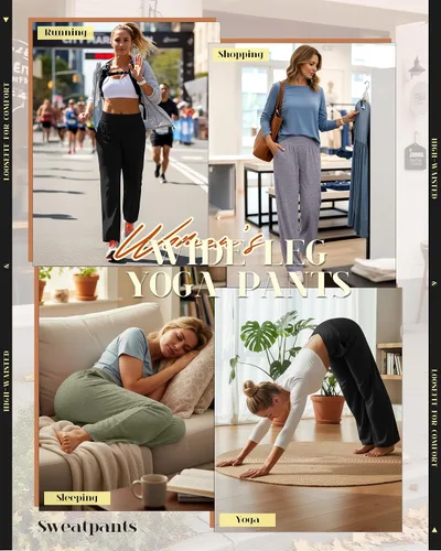Vista 95 de Neer - Conjunto de 3 pantalones de yoga de pierna ancha para mujer - Pantalones deportivos cómodos, holgados, de cintura alta y casuales