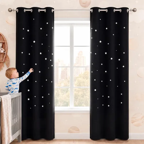 Vista 11 de NICETOWN - Cortinas de oscurecimiento de habitación con estrellas en rosa bebé, de 45 pulgadas de largo para dormitorio de niñas, cortinas