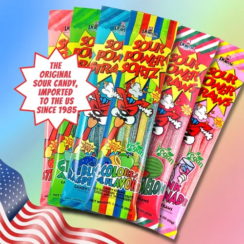 Vista 4 de Sour Power Premium Sorbetes de caramelo surtidos – Los caramelos de pajitas agrias originales desde 1985 – 50 g (Paquete de 6) – Vegano,