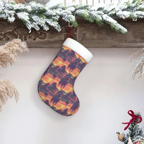 Vista 4 de Large Christmas Stockings 18 Inch - Soft Cuff Cyber Retro Western Cowboy Print Family Stockings for Christmas Plush Decorations for Xmas Tree