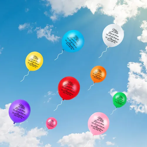 Vista 6 de Sumind 36 globos coloridos para funeral del Día de los Caídos para celebración de cumpleaños celestial, globos conmemorativos con 2 rollos de cintas