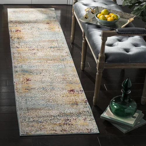 Vista 15 de SAFAVIEH Aria Collection - Alfombra de pasillo de 2 x 6 pies, color beige y azul, diseño bohemio chic envejecido, no desprende pelusa y de fácil