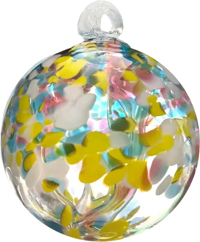 Vista 18 de Dale Tiffany Vidrio soplado a mano, 3 pulgadas de diámetro, color aguamarina, Colección Árbol de la Vida, Globo de Bruja Colgante para Jardín