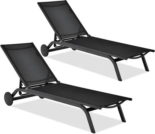 Vista 10 de COSTWAY Tumbona para patio al aire libre, sillón reclinable ajustable de 6 posiciones con marco de aluminio estable, silla portátil al aire libre