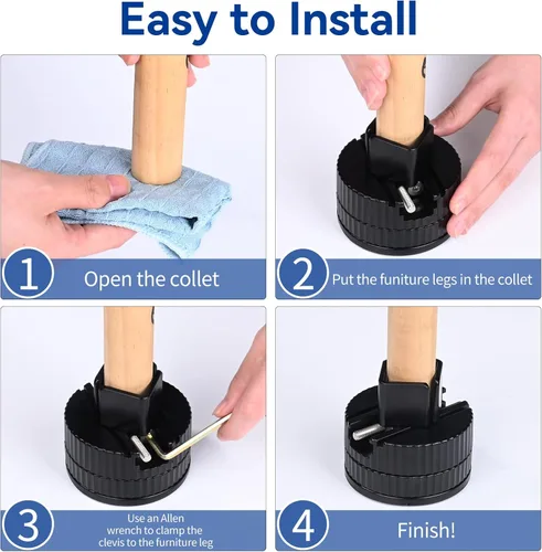 Vista 3 de 4 elevadores de cama con abrazadera de tornillo ajustable de ajuste fino, elevadores de muebles duraderos con una capacidad de carga de 4000 libras