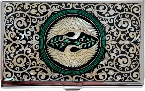 Vista 10 de Estuche para Tarjetas de Visita de Nácar Portador de Tarjetas de Crédito Identificación y Nombre Cartera de Viaje Diseño de Pintura Artística Metal