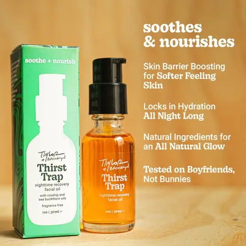 Vista 3 de Thirst Trap Aceite facial de recuperación nocturna – Aceite facial sin fragancia con rosa mosqueta y espino cerval de mar para piel seca