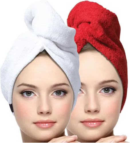 Vista 9 de KEEPOZ Toalla para el cabello de secado rápido, 100% algodón, súper absorbente, turbante para la cabeza para mujeres con botón, productos