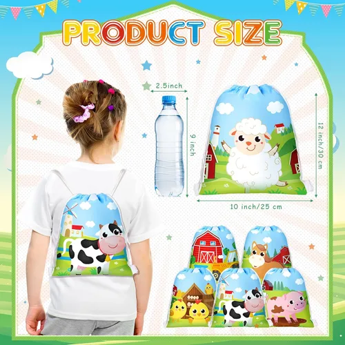 Vista 2 de Coume Adopt a Farm Animal Party Favor Farm - Bolsas con cordón de 10 x 12 pulgadas, vaca, pollo, oveja, caballo, cerdo, para niños y niñas