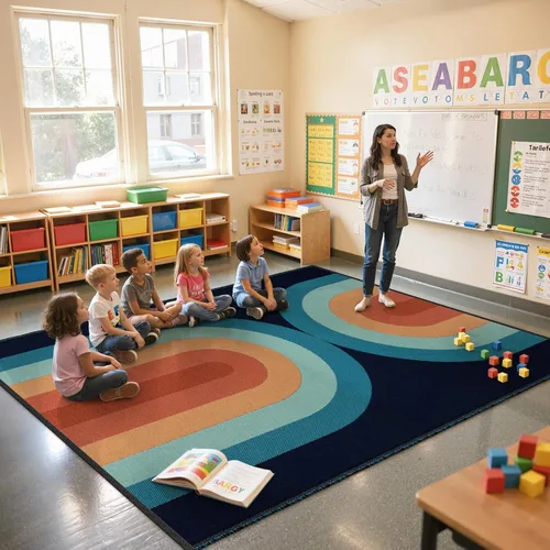Vista 5 de Lahome Alfombras tejidas bohemias lavables de 6 x 9 pies, alfombra ultrafina de arco iris para sala de juegos, dormitorio de niños, comedor