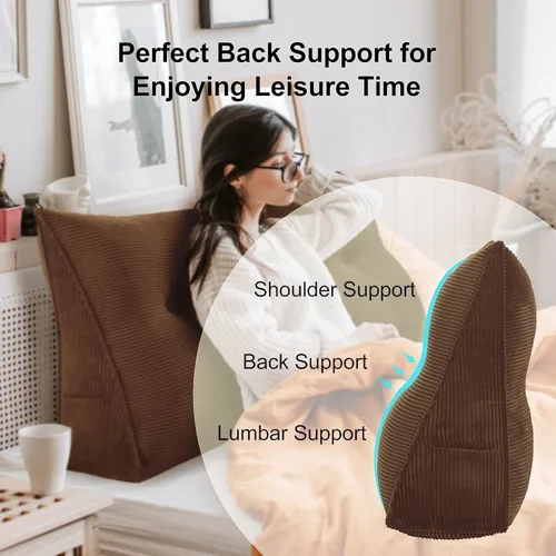 Vista 2 de WOWMAX Almohada de cuña para colocar el cuerpo, almohada de lectura, almohada grande para cabecero, soporte de espalda, cojín lumbar para sofá cama