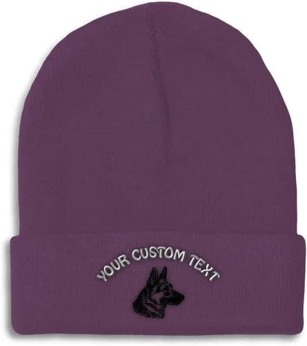Vista 12 de Gorros personalizados para hombre, sombreros de invierno bordados de cabeza de pastor alemán negro para mujer, gorra de cráneo de acrílico, 1