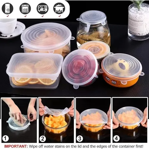 Vista 3 de Tapas elásticas de silicona, paquete de 12 unidades, 6 tamaños, reutilizables, sin BPA, para almacenamiento de alimentos, aptas para microondas