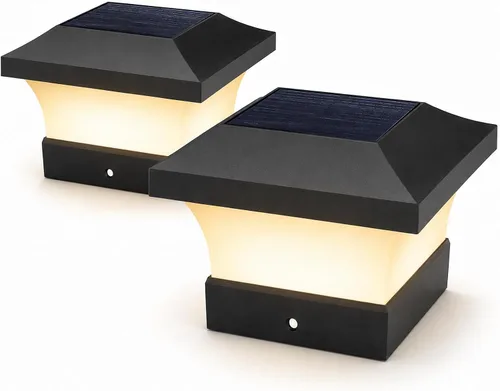 Vista 23 de T-SUN - Luces solares de poste, luces impermeables al aire libre para postes de madera de 4 x 4, iluminación LED blanca de 6000K, para cubierta