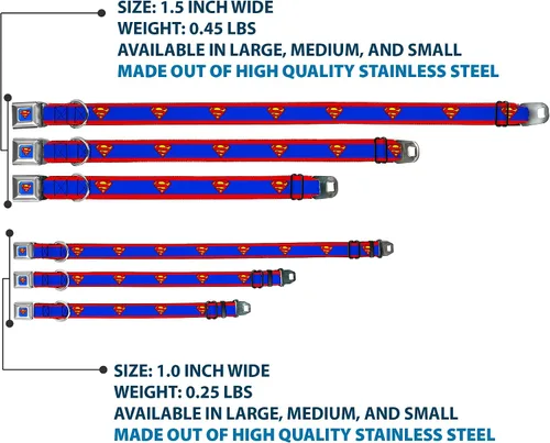 Vista 3 de Collar de perro Hebilla de cinturón de seguridad Superman Shield Stripe Rojo Azul 9 a 15 pulgadas 1.0 pulgadas de ancho