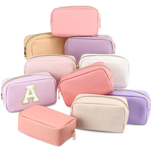 Vista 12 de Sweetude 10 bolsas de maquillaje a granel para mujeres, regalo preparatorio, bolsa de cosméticos de piel sintética, pequeña bolsa de aseo