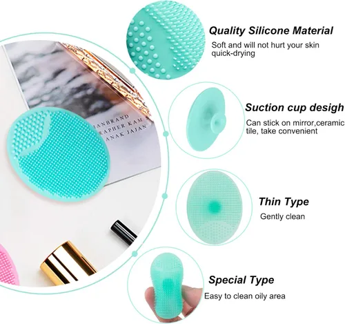 Vista 4 de Limpiador facial de silicona, 2 piezas de cepillo de limpieza facial suave de mano, suave antideslizante, exfoliante facial y cepillo de masaje