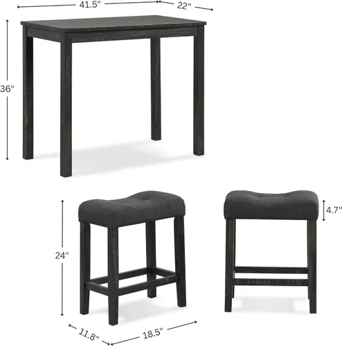 Vista 3 de Roundhill Furniture Sora Wood - Juego de comedor de 3 piezas, altura de mostrador, gris, gris