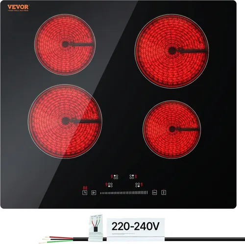 Vista 10 de VEVOR - Estufa eléctrica integrada, encimera de 12 pulgadas con 2 quemadores, cocina radiante de vidrio de 240 V con control táctil de sensor