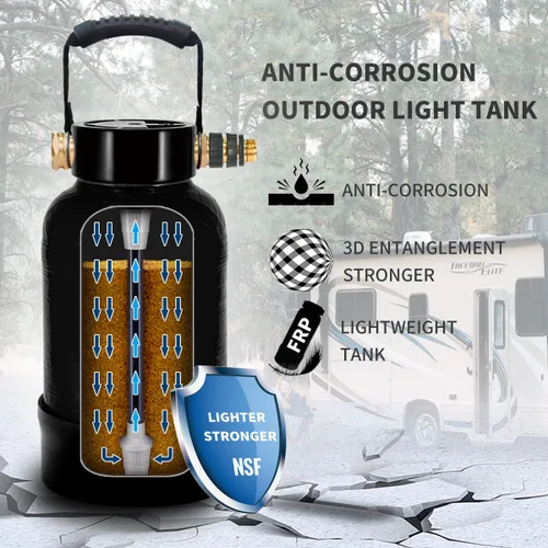 Vista 2 de Filterelated Ablandador de agua para autocaravana, 16000 granos, portátil, con ajuste de latón de 3/4 pulgadas y manguera personalizada, sistema