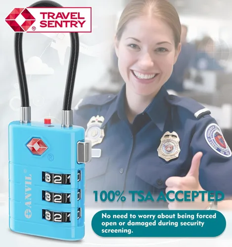 Vista 8 de ANVIL Candados para Equipaje Aprobados por TSA – Candados de Viaje de Combinación TSA008 de Alta Seguridad con Indicador de Inspección para Maletas