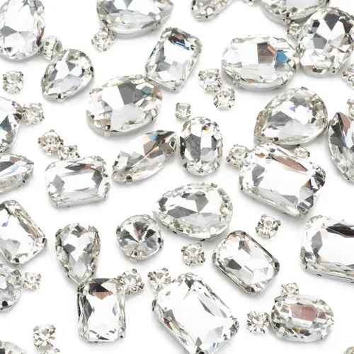 Vista 24 de Diamantes de imitación AB para coser, Choupee 130 piezas de diamantes de imitación para coser con respaldo de metal, engaste de dientes, garra