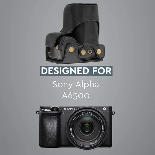 Vista 5 de MegaGear MG1014 Ever Ready Funda de cuero para cámara compatible con Sony Alpha A6500 (hasta 0.630-2.756 in) - Negro