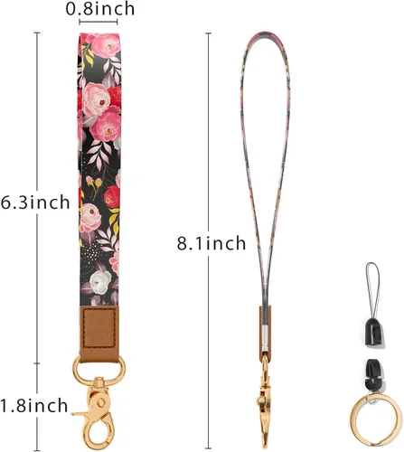 Vista 2 de Cordón de muñeca para llaves, lindo cordón de correa de muñeca, soportes para llavero, llavero de pulsera, correas de muñeca para llaves Flor negra
