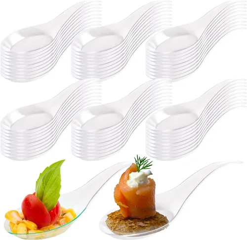 Vista 7 de Cucharas de degustación de lágrimas, 50 cucharas desechables de plástico negro, ideal para aperitivos, postres, salsas, salsas y más