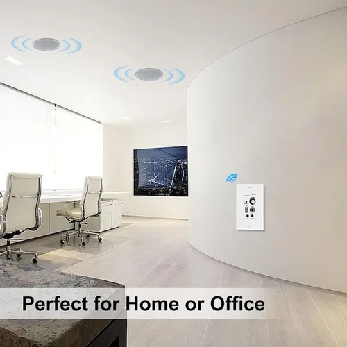 Vista 8 de Herdio Amplificador Bluetooth de pared de 4 canales Control de volumen Placa de pared USB/MIC/AUX (3.5mm) Entradas Conecta 4 altavoces con fuente