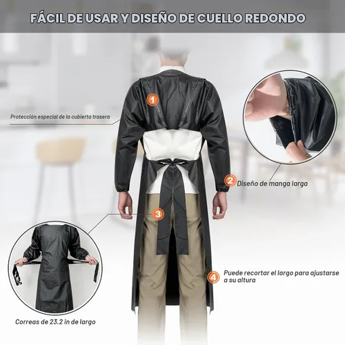 Vista 8 de ELEBOX Waterproof Apron with Long Sleeves, Safety Apron Work Uniform for Men & Women, Chemical Resistance Anti-Tear Apron Negro