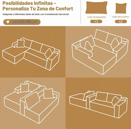 Vista 8 de AUGOP Sofás seccionales para sala de estar, sofá modular moderno con sofás en forma de L, sofá tapizado sin hueso, asiento profundo, sofá seccional