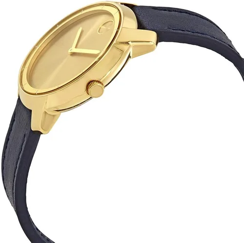 Vista 2 de Movado Reloj de cuero para mujer con esfera de rayos de sol de oro amarillo intenso 3600474, Amarillo, Movimiento de cuarzo