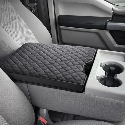 Vista 9 de Funda de consola central de automóvil para Ford F150 2015-2024/F250 F350 F450 2017-2024 de cuero, tapa de caja de reposabrazos de consola central