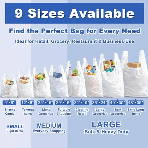 Vista 3 de AmazingSpark - Paquete de 200 bolsas de compras pequeñas, 12 x 8 x 4 Blanco